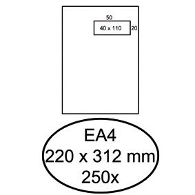 Hermes - Envelope deed EA4 220x312mm window right 4x11cm self-adhesive white box of 250 pieces