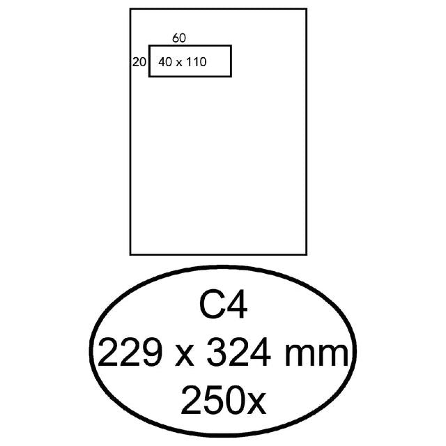 Hermes - Envelop akte C4 229x324mm venster 4x11links 250 stuks