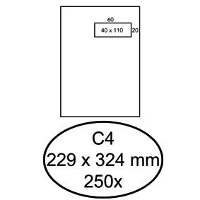Hermes - Envelope deed C4 229x324mm window right 4x11cm self-adhesive white box of 250 pieces