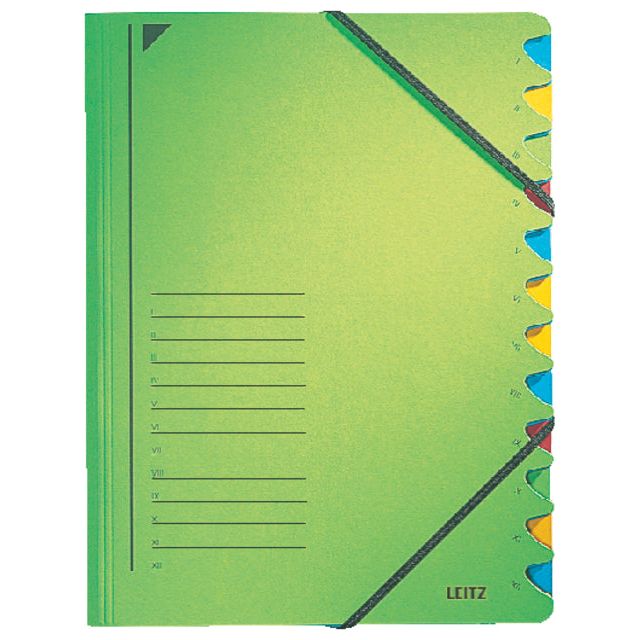 Leitz - Tri Folder Leitz 12 Tabs Cardboard Green | 1 pièce