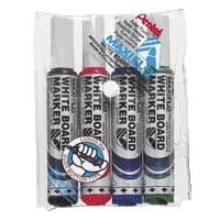 Pentel - Pennarello per lavagna bianca MWL5M Maxiflo rotondo 3mm set assortito di 4 pezzi