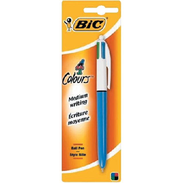 Bic - 4 Colours Original 4-kleurenbalpen, medium, klassieke inktkleuren, lichaam blauw, op blister