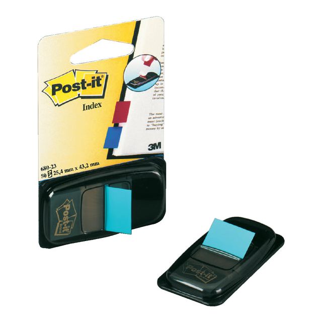 Post-it - index standaard, ft 24,4 x 43,2 mm, houder met 50 tabs, turkoois