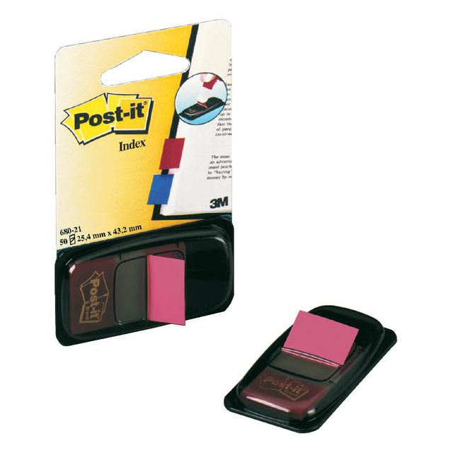 Post-it - index standaard, ft 24,4 x 43,2 mm, houder met 50 tabs, roze