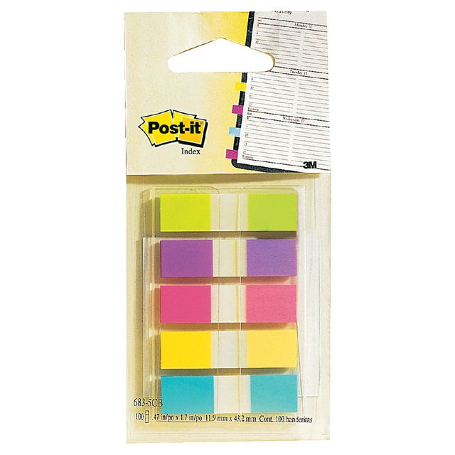 Post-it - Index Smal, ft 11,9 x 43,2 mm, blister met 5 kleuren, 20 tabs per kleur