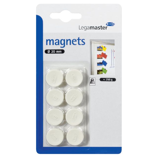 LEGAMASTER - MAGNET LEGAMASTER 20MM 250GR BLANC | Blister une pièce à 8 ans | 10 morceaux