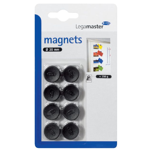 Legamaster - Magneet 20mm 250gr zwart 8 stuks