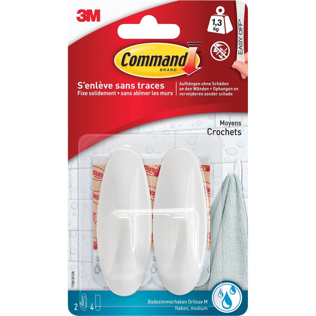 Command - Gancho de plástico ovalado blanco con listón de montaje