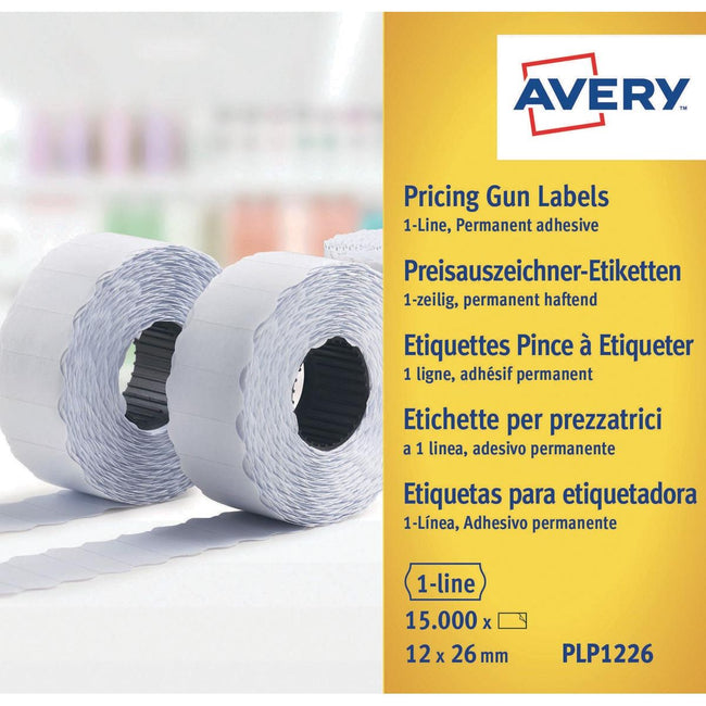 Avery - YPLP1226 Étiquettes pour pêche Tang Permanent, ft 12 x 26 mm, 15 000 étiquettes, jaune