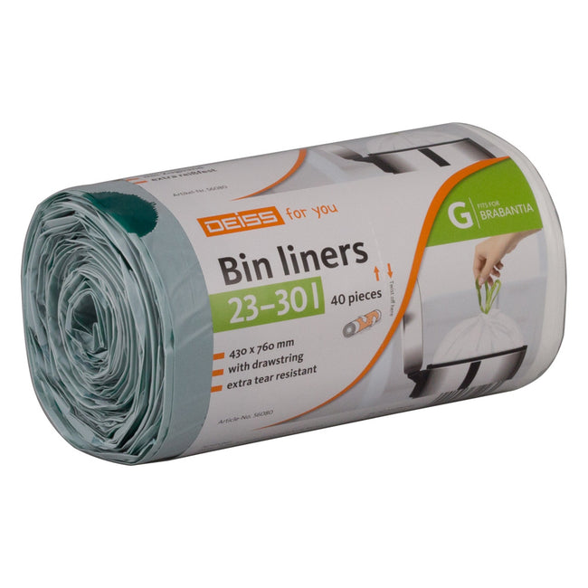 Brabantia - Waste bags with drawstring 23 30 liters 43 x 76 cm white 40 pieces