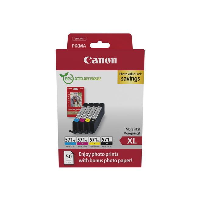 Canon - Value Pack fotografico CLI-571XL, 375 895 foto, OEM 0332C006, 4 colori