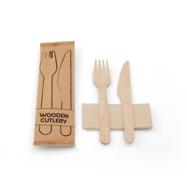 cutlery set wood knife - fork - napkin 100 pieces