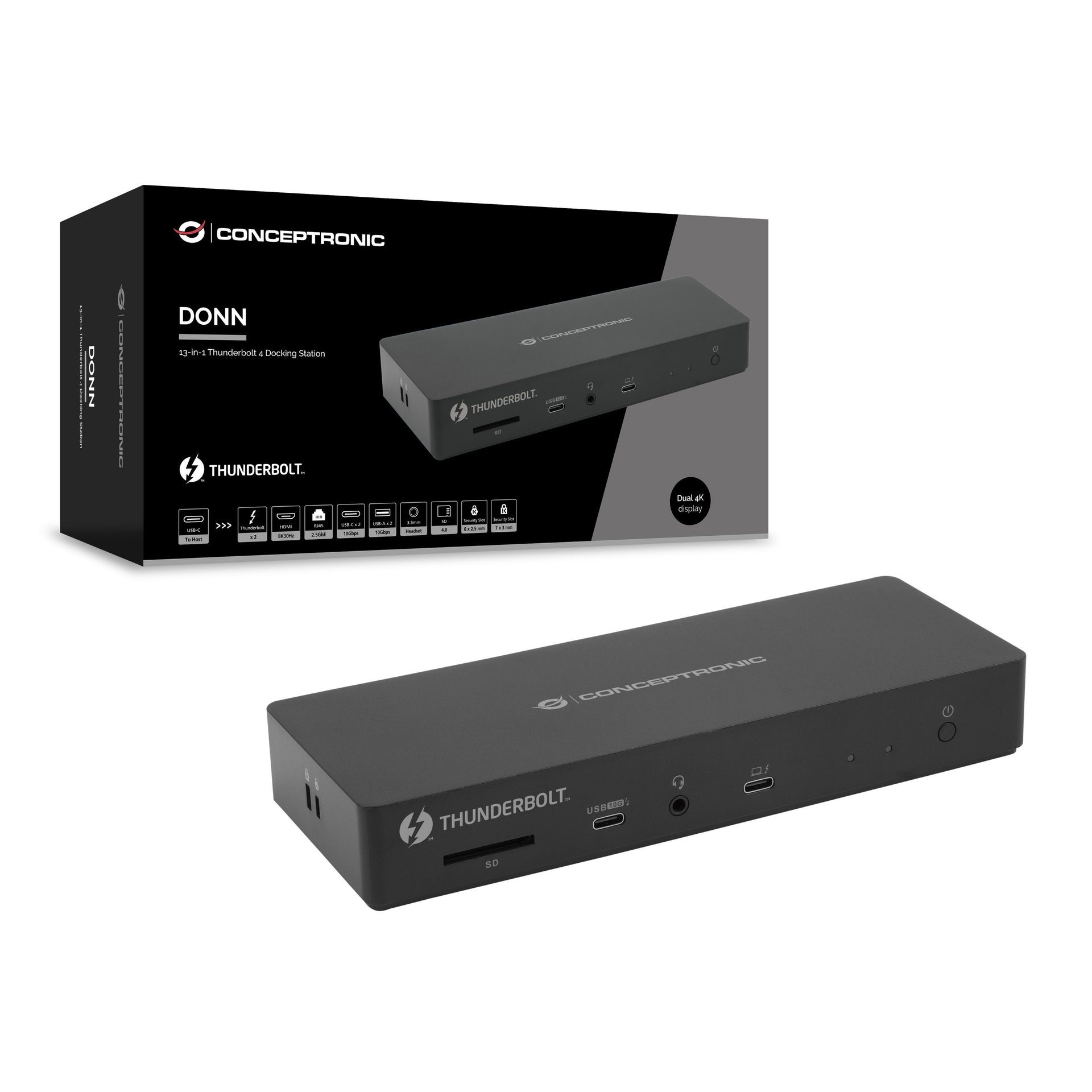 CONCEPTRONIC -   DONN30B laptop dock poortreplicator Bedraad Thunderbolt 4 Zwart
