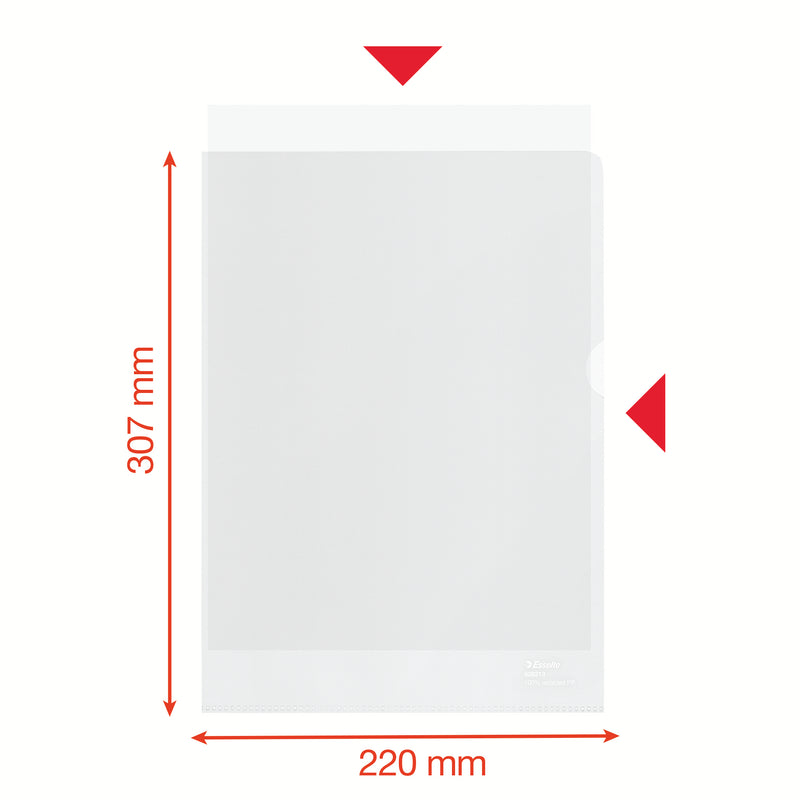 Esselte - Carpeta en L, 100% reciclada, transparente, caja de 20 piezas