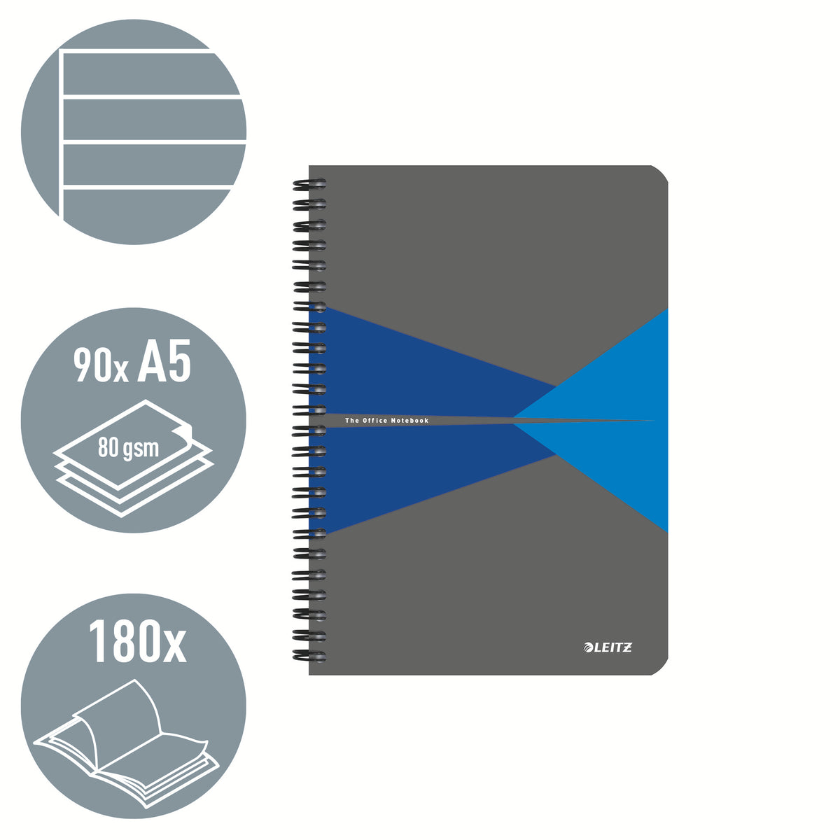 Leitz - Quaderno da ufficio linea a5 180 pagine pagine grigie