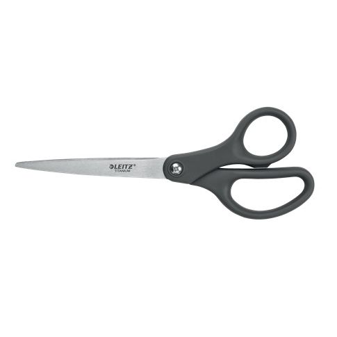 Leitz - forbici, ft 18 cm, destra e sinistra, punta affilata, titanio, grigio, blister da 1 pezzo