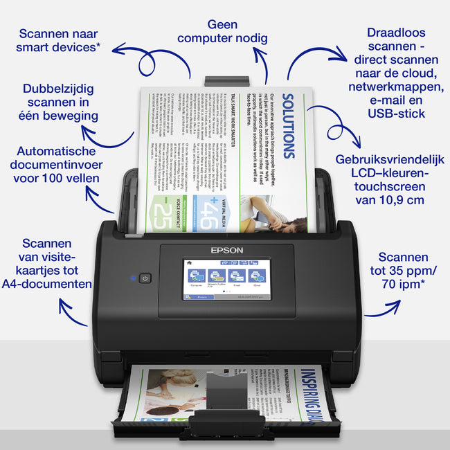 Epson -  WorkForce ES-580W, A4 automatische duplexscanner met Wi-Fi en gebruiksvriendelijk touchscreen