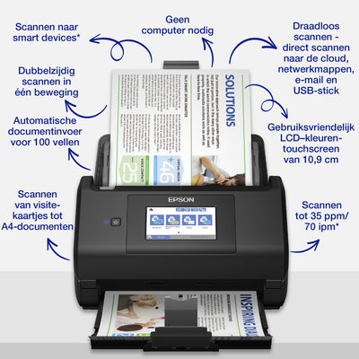 Epson -  WorkForce ES-580W, A4 automatische duplexscanner met Wi-Fi en gebruiksvriendelijk touchscreen