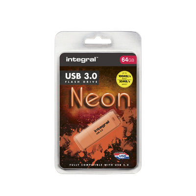 Integral - Clé USB 3.0 64 Go orange fluo