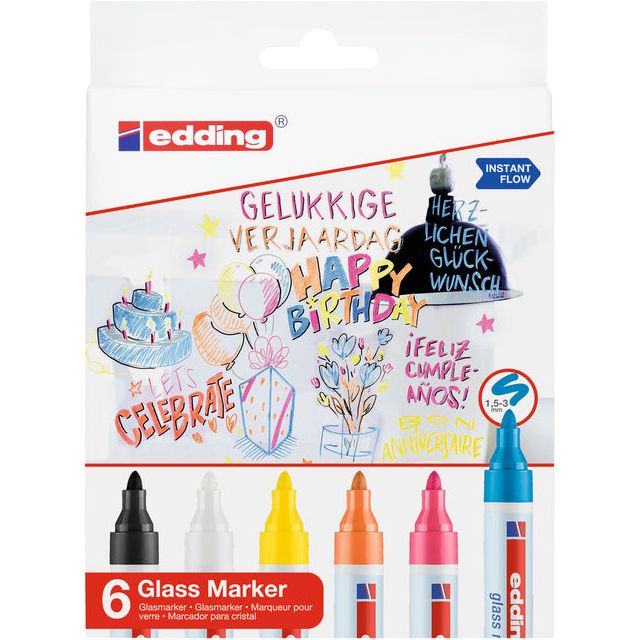 Edding - Filz -Tip Edding 95 Glasboardsorti inkl. Weiß und Schwarz | 6 Stücke