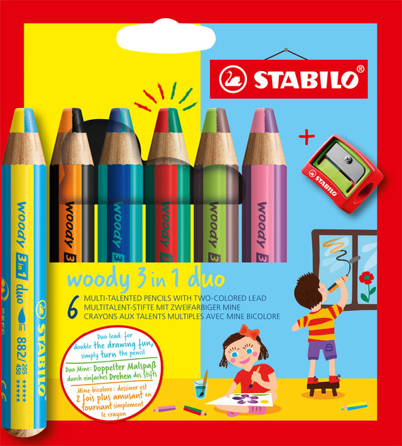 Stabilo - Crayons de couleur boisé 882 centime 6 pièces + crayon Sharper