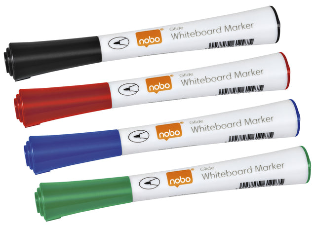 Nobo - Glide whiteboardmarker, pak van 4 stuks, geassorteerde kleuren