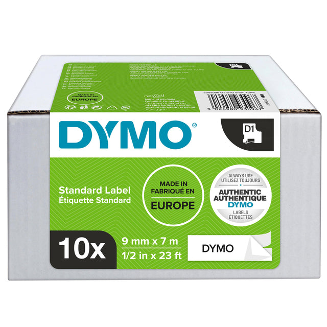 Dymo - D1 e 9 mm, zwart op wit, pak van 10 stuks