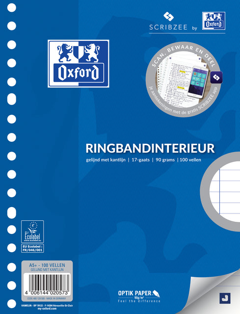 Oxford - ringbandinterieur A5, 17 gaten met kantlijn