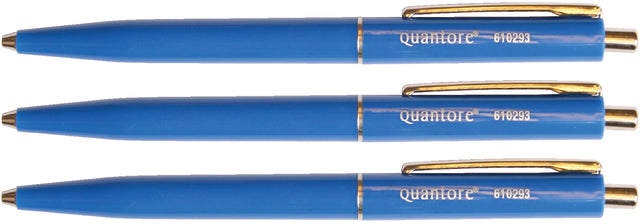 Quantore - Balpen drukknop en metalen clip blauw | 50 stuks