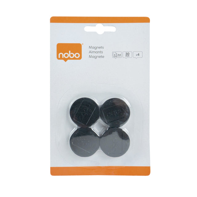 Nobo - Magnete, 30 mm, schwarz, Blasen von 4 Teilen