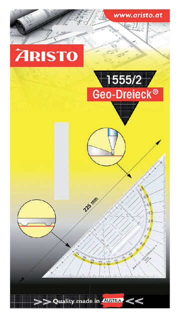 Aristo - Geodriehoek 1555/2 225 mm mit Griff transparent