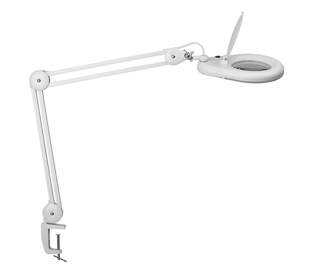 Maul - Viso Loeplamp, LED, avec pince de table 6,3 cm, longueur du bras 2x31cm, 3 dioptrielens, OPP 144cm2, blanc