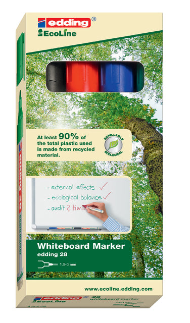 Edding - Whiteboardmarker Ecoline E -28 centime de 4 pièces en couleurs assorties