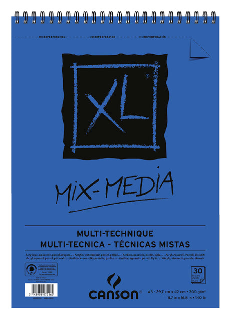 Canson - Zeichnung Block XL Mix Media 300 g/m² ft A3, Block mit 30 Blättern