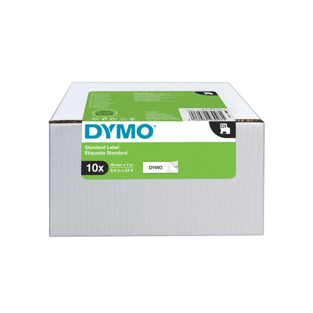 Dymo - D1 e 19 mm, zwart op wit, pak van 10 stuks