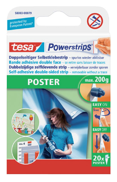 TESA - Affiche Powerstrip à double face 20 pièces Blister | 15 pièces