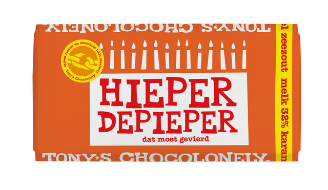 Tony's Chocolonely - Barne de chocolat 180Gr Milk Caramel Salt de mer Hieper de Pieper | 15 pièces