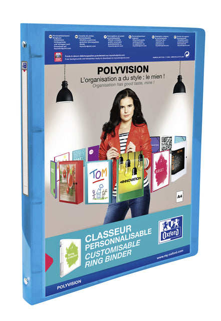 Oxford - Polyvision ringmap, ft A4, uit PP, 4 O-ringen van 15 mm, rug van 2 cm, transparant blauw