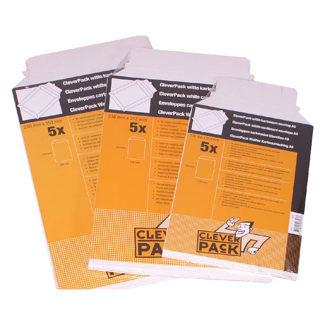 Cleverpack - Enveloppe B4 250x353mm en carton blanc 5 pièces | 4 pièces