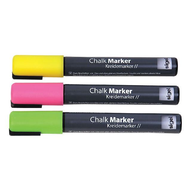 Marqueur de craie Sigel Whiteboard Fluor rose / jaune / vert 1-5 mm