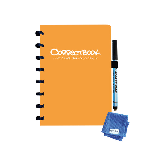 Correctbook - A5 Original: uitwisbaar / herbruikbaar notitieboek, gelijnd, Peachy Orange (oranje)