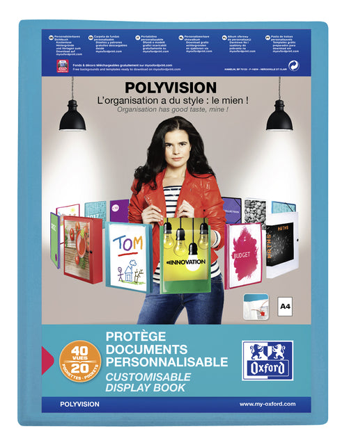 Oxford - Oxford PolyVision Personnalisable Présentation Album, Format A4, de PP, 20 sacs, bleu