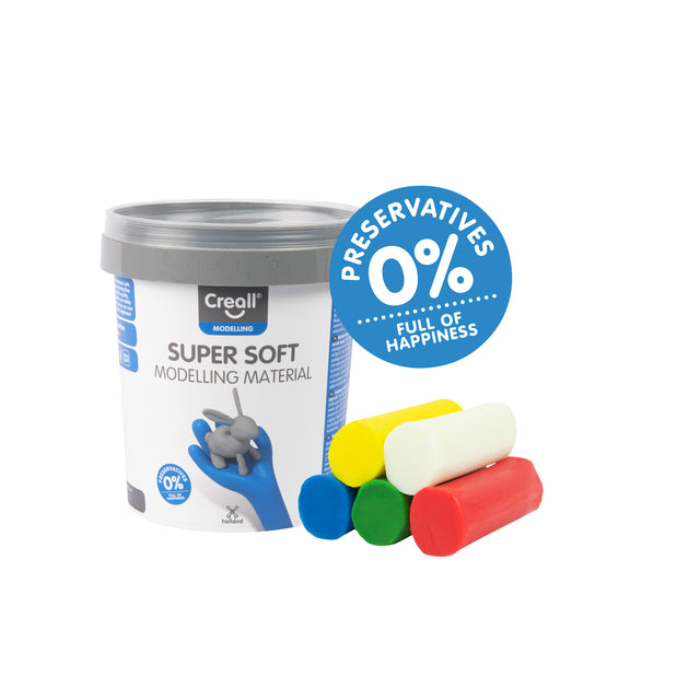 Creall - Ton Supersoft rot/blau/grün/gelb/weiß 450gr