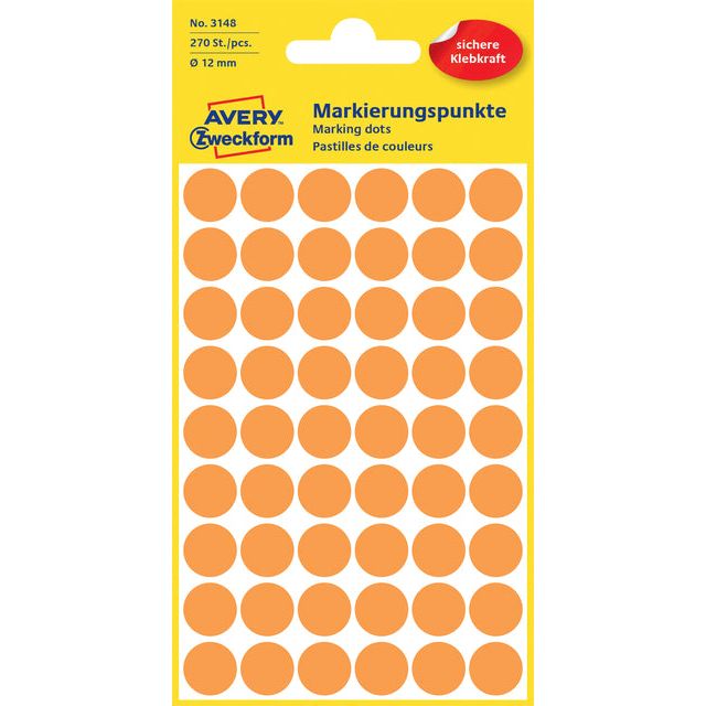 Avery Zweckform - Label Zweckform 3148 Environ 12 mm Licht Orange 270 pièces | Pak une feuille à 5 | 10 pièces