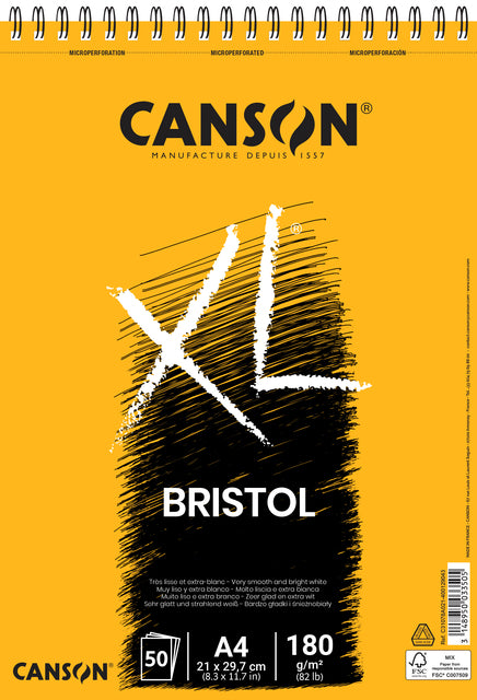 Canson - Zeichnen Block XL Bristol A4 50V 180gr