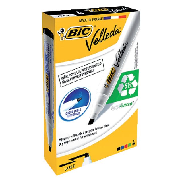 BIC -Filz -Tip -Stift 1751 Whiteboard Slanted Ass 3,7-5,5 mm Set à 4st