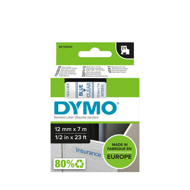 DYMO - Etikett Dymo 45011 12mmx7m D1 Tr/Blue | 1 Stück | 5 Stücke