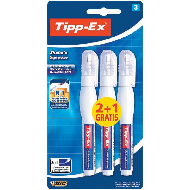 Pen correction Tipp-Ex Shake 'n Squeeze 8ml 2 + 1 blister libre