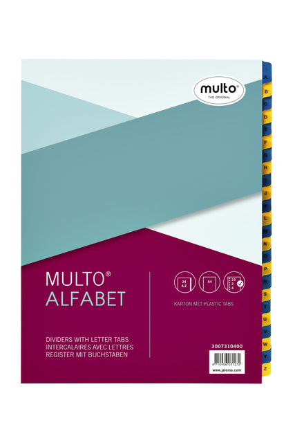 Multi-tabs A4 23 rings 24 pièces A-Z Blue / Yellow Board 170GR | 10 pièces