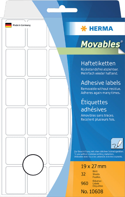 Herma - Label 10608 19x27mm White Amovable White 960 Pieces